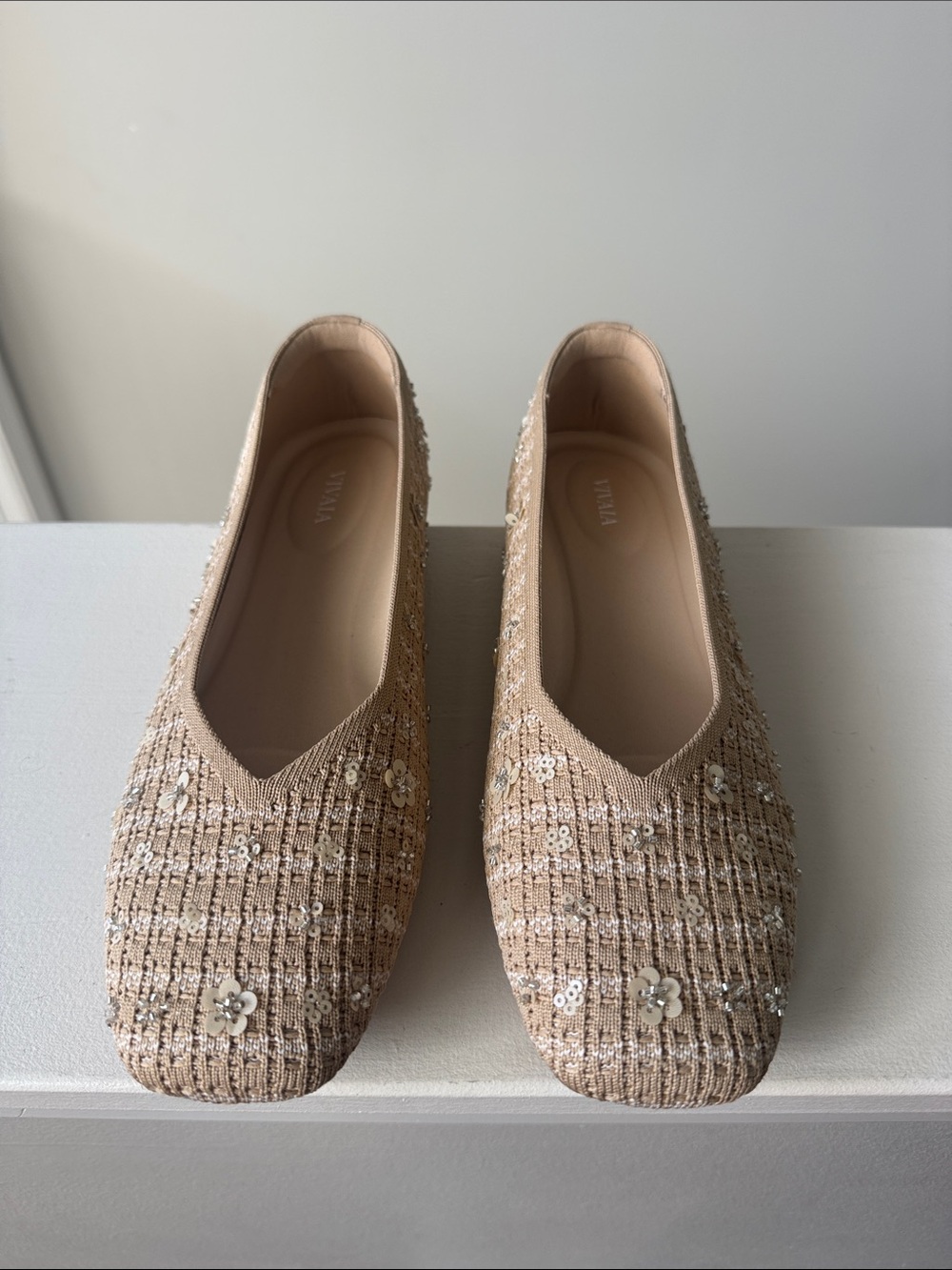 NWOB VIVAIA Margot 2.0 Tan Woven Flats Comfortable Knit Ballet Sequin - Picture 5 of 10